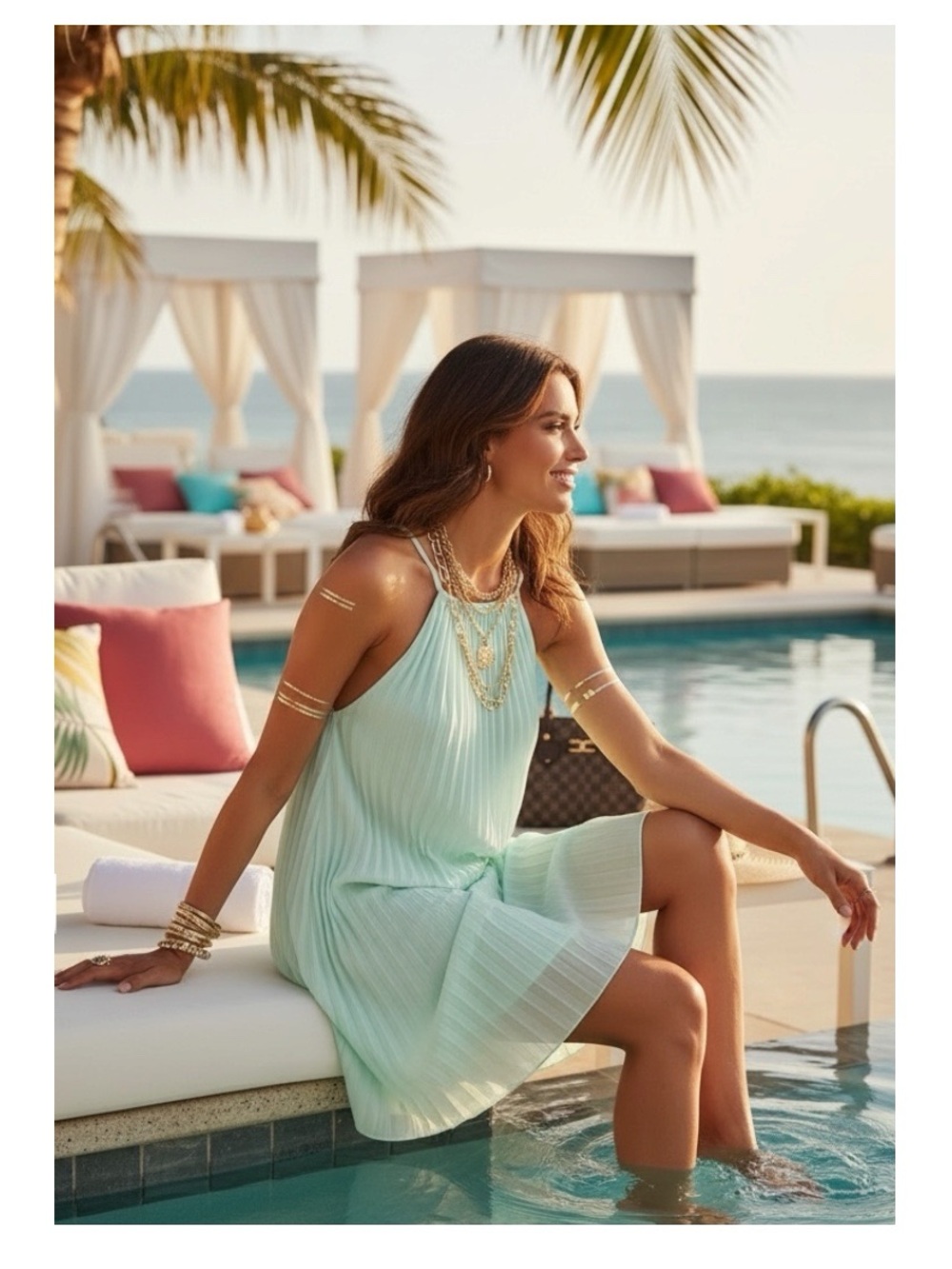 new Molly Bracken ❃ Pleated High Neck Chiffon Mini Sun Dress ❃ Baby Blue ❃ M L ❃ - Picture 2 of 16